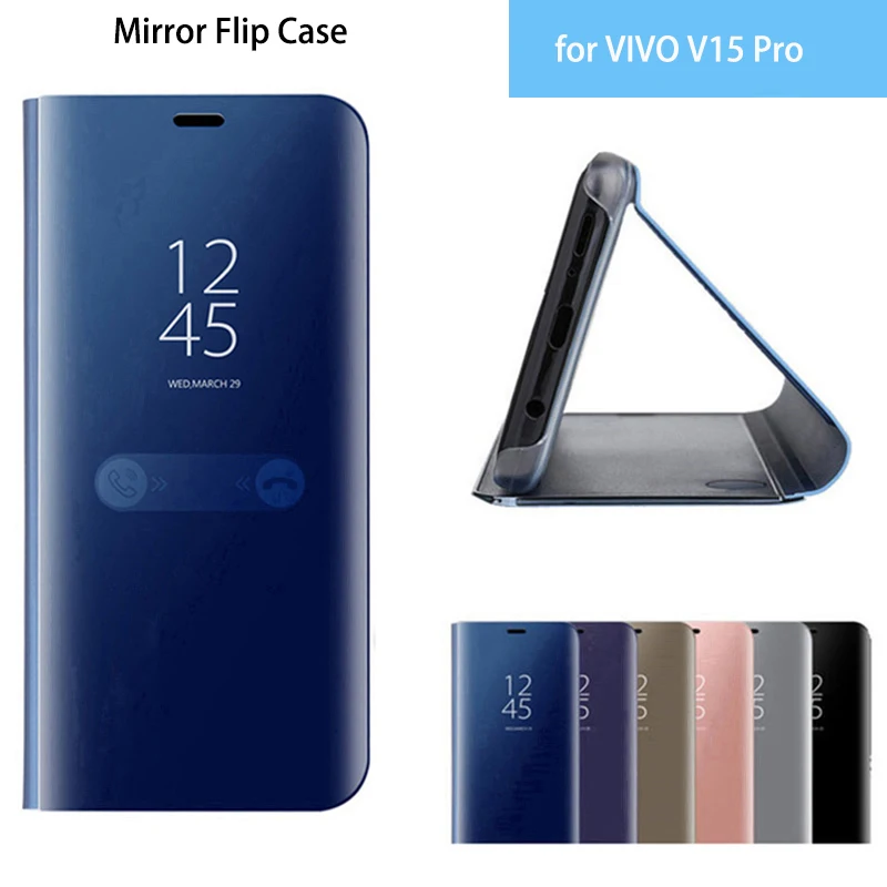 Luxury Smart View Mirror Leather Flip Stand Case Cover for VIVO V15 Pro