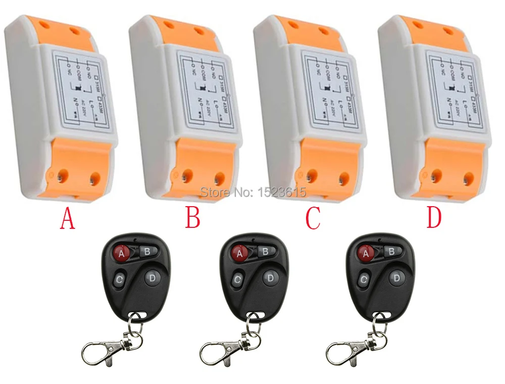 

New AC220V 1CH Radio Controller RF Wireless Relay Remote Control Switch 315 MHZ 433 MHZ 3Transmitter +4 Receiver