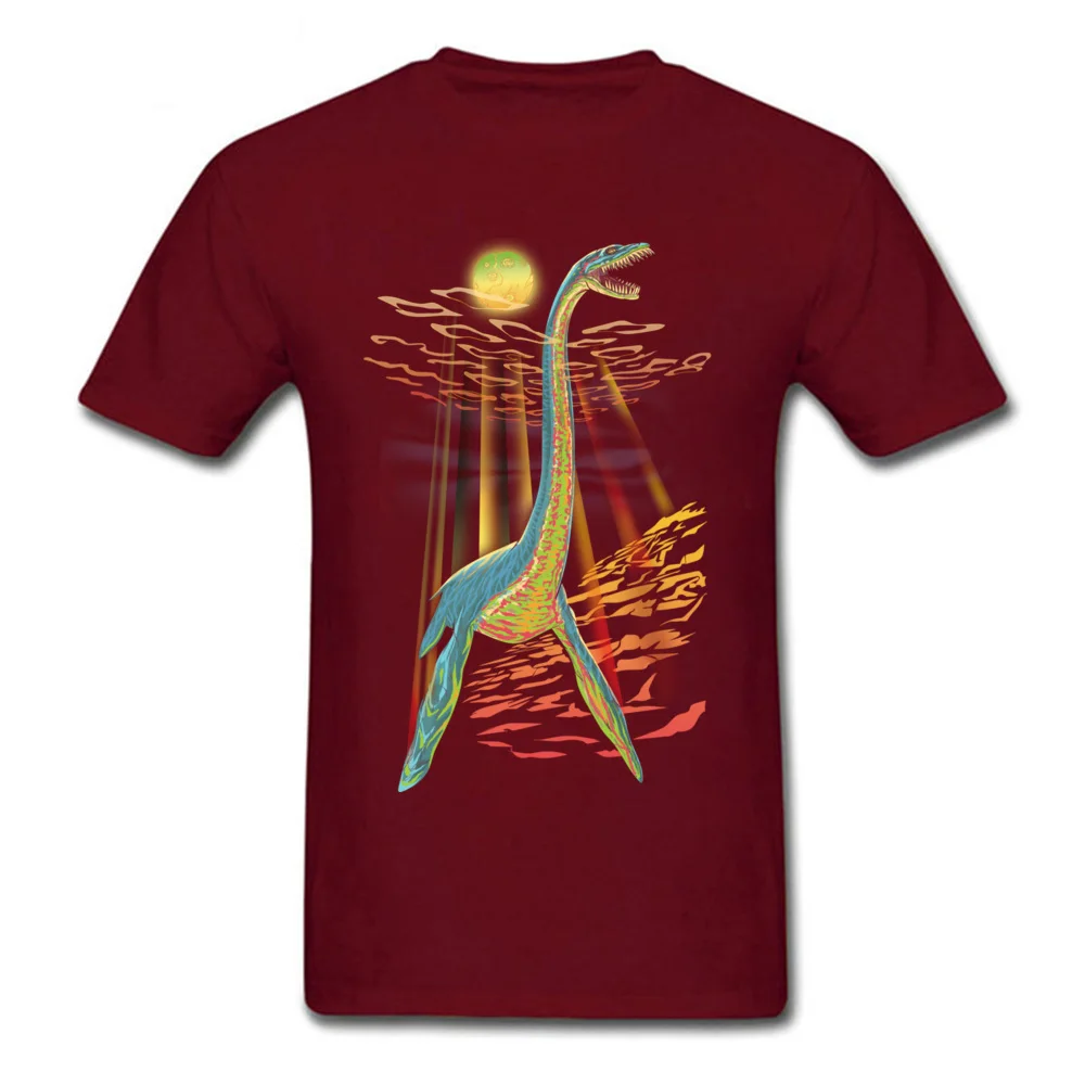 Loch Ness Plesiosaur Cotton Tops T Shirt for Men Printed T-shirts Slim Fit Coupons O-Neck T-shirts Short Sleeve Loch Ness Plesiosaur maroon