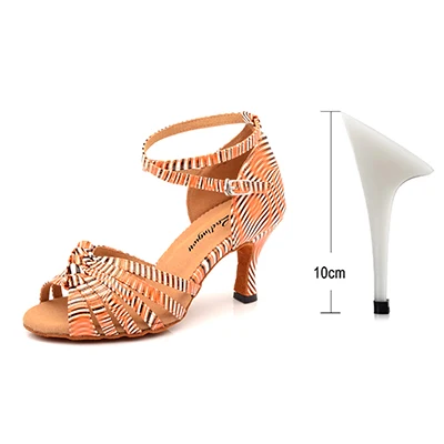 Ladingwu танцевальная обувь для латинских женщин цвет Зебра текстура PU Сальса Танцевальная обувь желтый синий оранжевый бальные туфли для женщин для танцев - Цвет: Orange 10cm