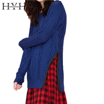 

HYH HAOYIHUI 2017 Brand New Autumn Women Fashion Brief Color Block Loose Casual Sweater Knitted Contrast Long Sleeve Sweater