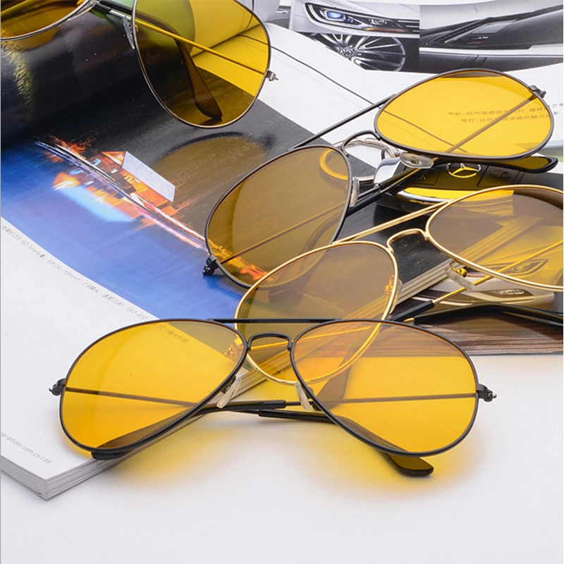 

2018 Night Vision Driving Glasses Gold Metal Frame Aviation Yellow Lens Driver Eye glasses for Men Women Eyeglasses