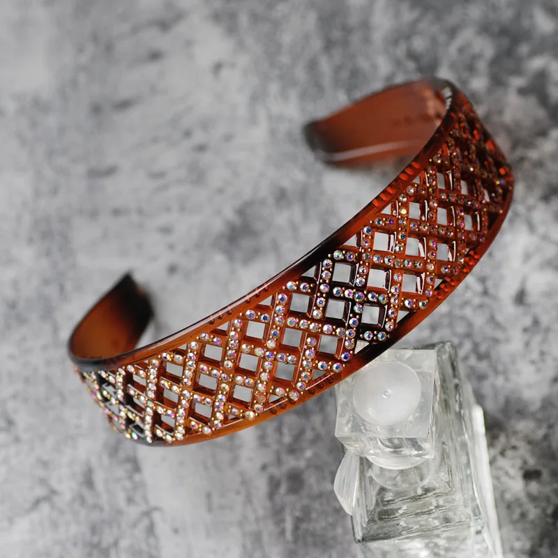 

New Arrival Luxury Gift Sweet Hair Accessory Rhinestone Hair Bands Wide Full Crystal Broadside Cut Out Headband 6 Colors