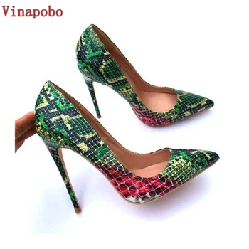 

Vinapobo Sexy Women Pumps Green Snake Pattern Extreme Stilettos high heels Shoe Pointed Toe 12CM Fashion Party Dress Shoes Woman
