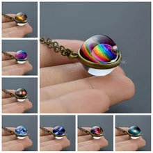 Новинка, двухстороннее ожерелье с кулоном в виде стеклянного шара Галактики, серьги в виде планет, стеклянное изображение, ожерелье ручной работы