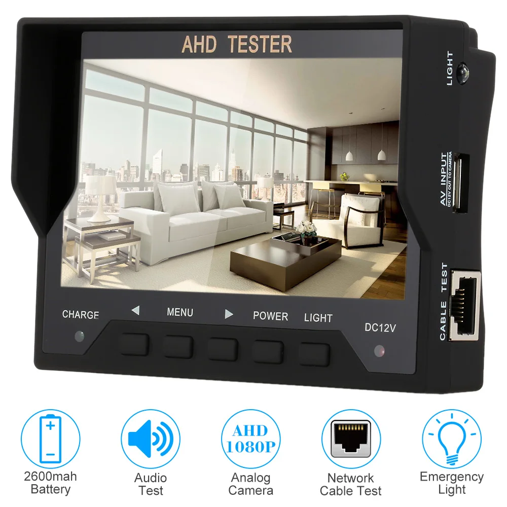  KKmoon 4.3" CCTV LED Monitor AHD 1080P Camera Tester Audio Test Network Cable Tester DC 12V Power Output  Emergency Light 