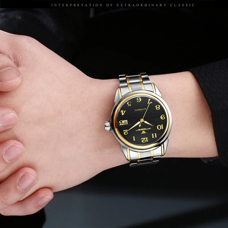 Механические часы для мужчин s Лидирующий бренд Роскошные часы для мужчин светящийся Календарь Водонепроницаемые наручные часы из нержавеющей стали автоматические наручные часы