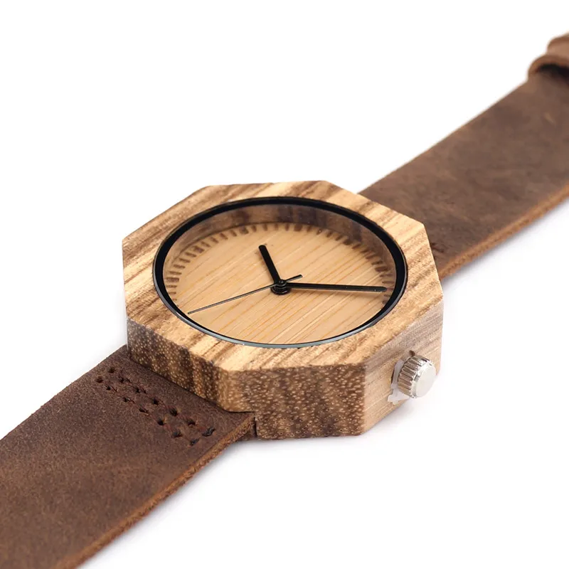 BOBO BIRD V-D02 Восьмиугольные деревянные часы для женщин Топ люксовый бренд бамбуковый Циферблат Женские кварцевые наручные часы с кожаным ремешком в подарочной коробке