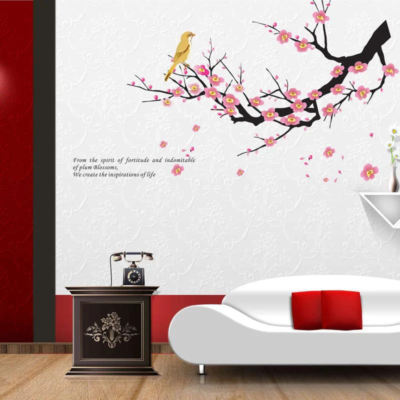 Сакура наклейки на стену Наклейка Спальня Гостиная DIY цветок съемные, художественные, из ПВХ обои красивые украшения дома наклейки - Цвет: 45 60cm