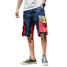 Модные карго-шорты для мужчин хип-хоп летняя уличная Камуфляжная Лента с принтом Карманы шнурок длиной до колена Короткие Джоггеры для мужчин