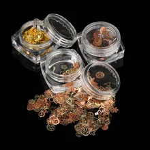 Маленький размер для дизайна ногтей, горный хрусталь, кристалл, 1 коробка, металлическая шестерня, шпилька, лист, смешанный, стимпанк, клей для украшения ногтей