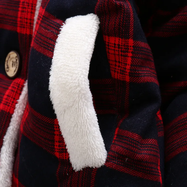 Осенне-зимние теплые пальто для мальчиков новая модная детская клетчатая хлопковая куртка с капюшоном для девочек, плотная бархатная верхняя одежда с капюшоном