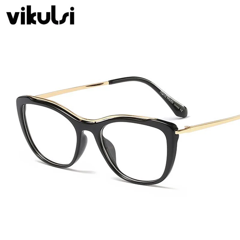 Кошачий глаз прозрачные оправы для очков женские брендовые дизайнерские полоски из металла оправа с прозрачными линзами очки Оптические очки Oculos De Sol UV400 - Цвет оправы: E70 black clear