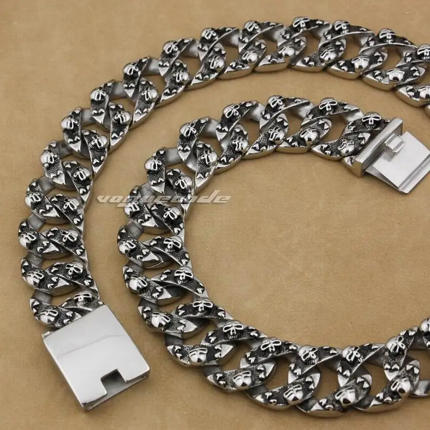 LINSION 18" 36" Huge & Heavy 316L Stainless Steel Skulls Mens Biker