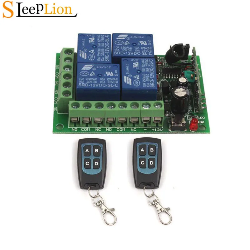 

Sleeplion 12V 4 Channel Auto RF Wireless Remote Control Module Relay ON/OFF 12V 4CH Modules PCB Board 315MHz/433MHz