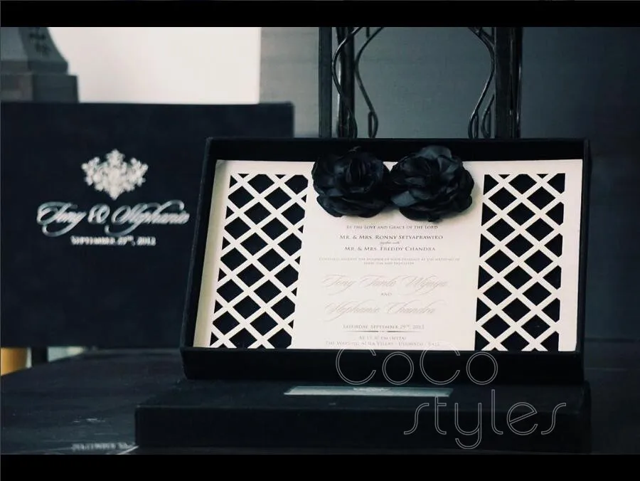  Cocostyles custom made velvet invitation card box for wedding party event - 32879706988