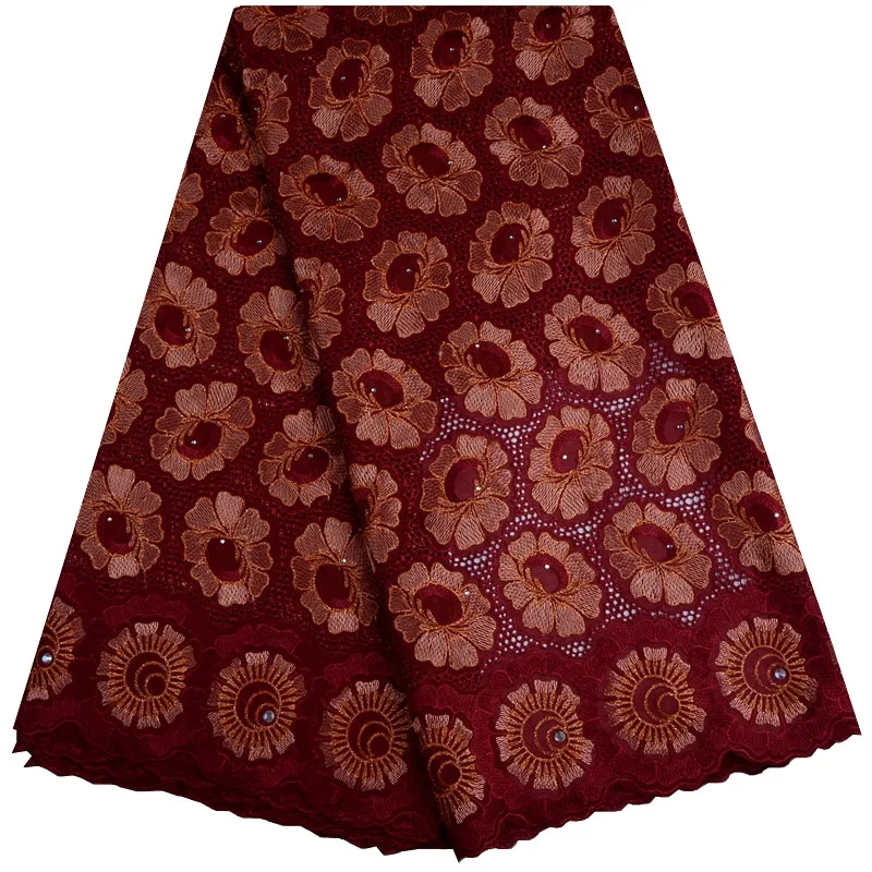 

African Swiss voile lace High quality Embroidery wedding lace Eyelet African Fabric 5Yards 100% Cotton Swiss Voile Lace Wine 889