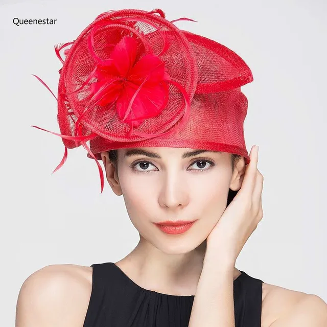 Vintage Fascinator Sinamay Hat Feather Flower Headwear Summer Spring Vintage Fascinator Sinamay Hat Feather Flower Headwear Summer Spring Red Wedding Hair