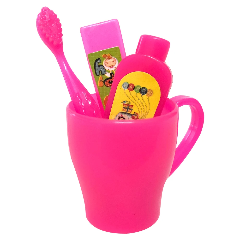 

NK 4 Pcs/Set Doll Accessories Mini Toothpaste Kit toothbrush Cleanser Cup toothpaste For Barbie Doll Gift Necessary Toys DZ