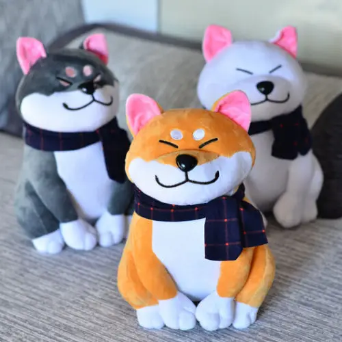 

Candice guo! cute plush toy soft stuffed doll sitting smiling Akita dog puppy doge Shiba dress scarf birthday Christmas gift 1pc