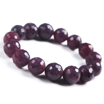 

Genuine Natural Ruby Gemstone Rose Pink Faced Crystal Bead Stretch Bracelet 14mm Drop Shipping