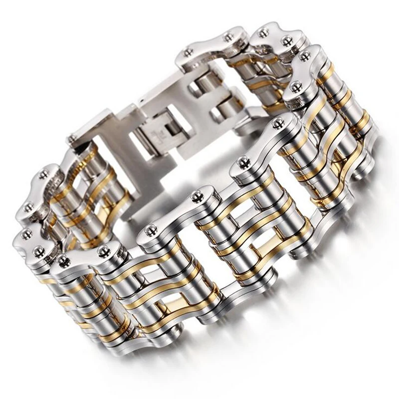 

Punk Big Heavy Stainless Steel Gold Black Bicycle Bike Chain Bracelets & Bangles Motorcycle Chain Bracelet Men Biker Jewelry