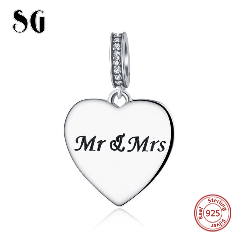 

love heart Mr&Mrs pendant beads silver 925 fit personalized authentic European charms bracelets jewelry making for lover gifts