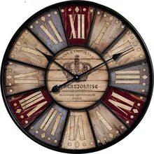 60cm Large wood wall watch vintage retro style with roman number & metal frame for home decor for bedroom & living room