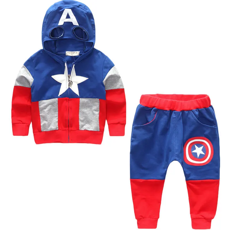 

Fashion New Fashion Anime Children Set Baby Boy Sport Sets Suit Cartoon Captain America Hoodie Sweater + Pants Boys Clothes Sets