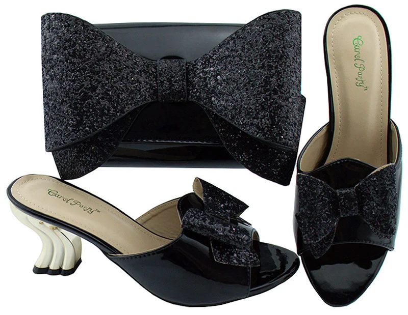 

Black slippers women shoes with clutches bag for african aso ebi party italy design shoes bag women set free shipping SB8146-2
