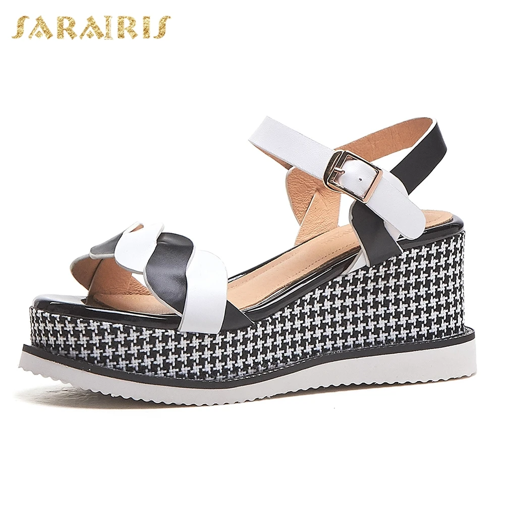 

Sarairis 2019 Mixed Colors Sweet Genuine Leather Shoes Sandals Woman Summer Platform Sandals Woman Wedges Shoes Woman
