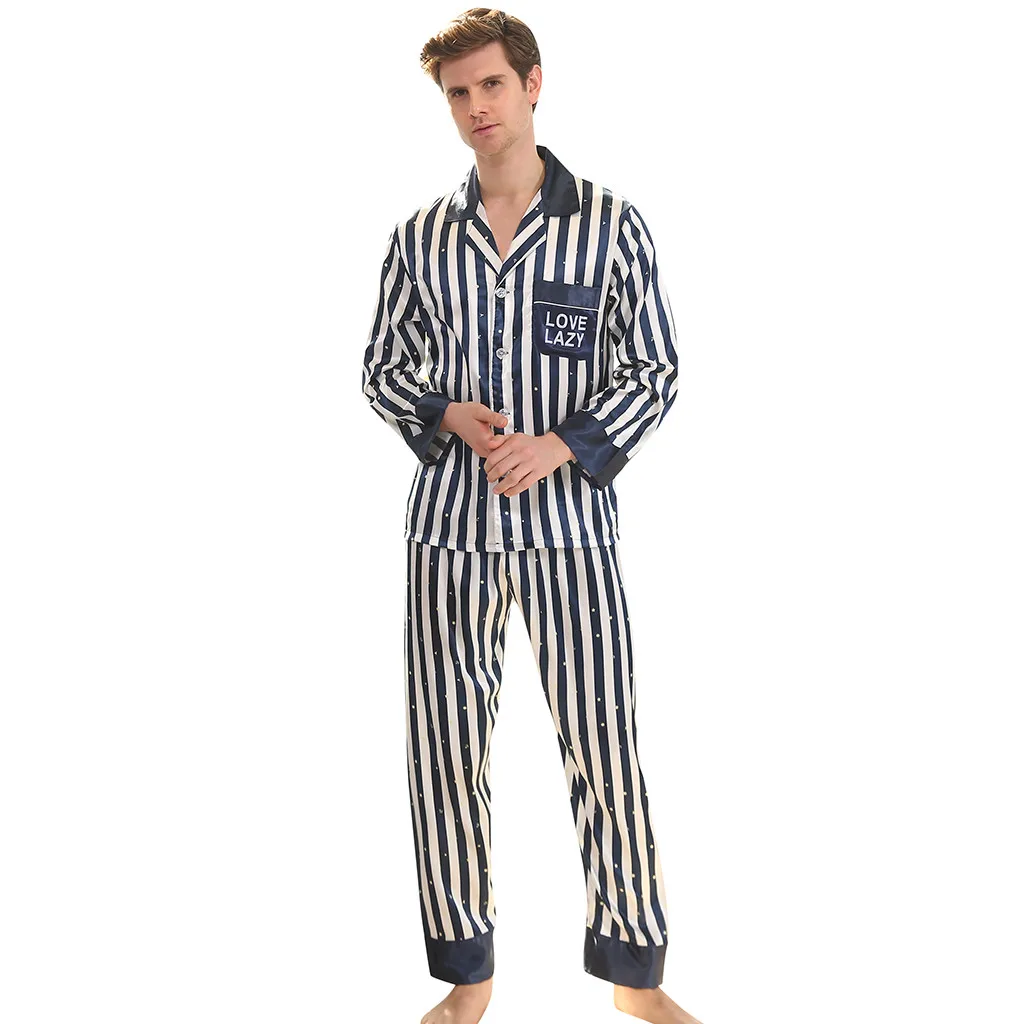 

Men's pajamas Long-sleeved striped Color Suit Foreign Trade Home Service Pajamas pijama hombre
