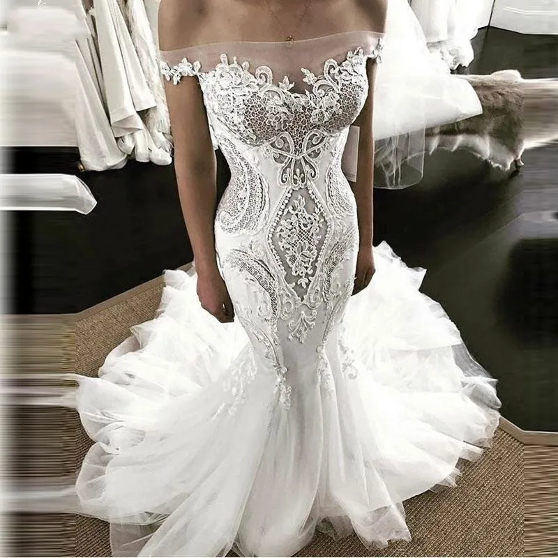 

Sexy Lace Mermaid Wedding Dresses With Tail Lace Up Romantic Bridal Gown Vestido De Noiva Custom Made Long Gowns Bridal