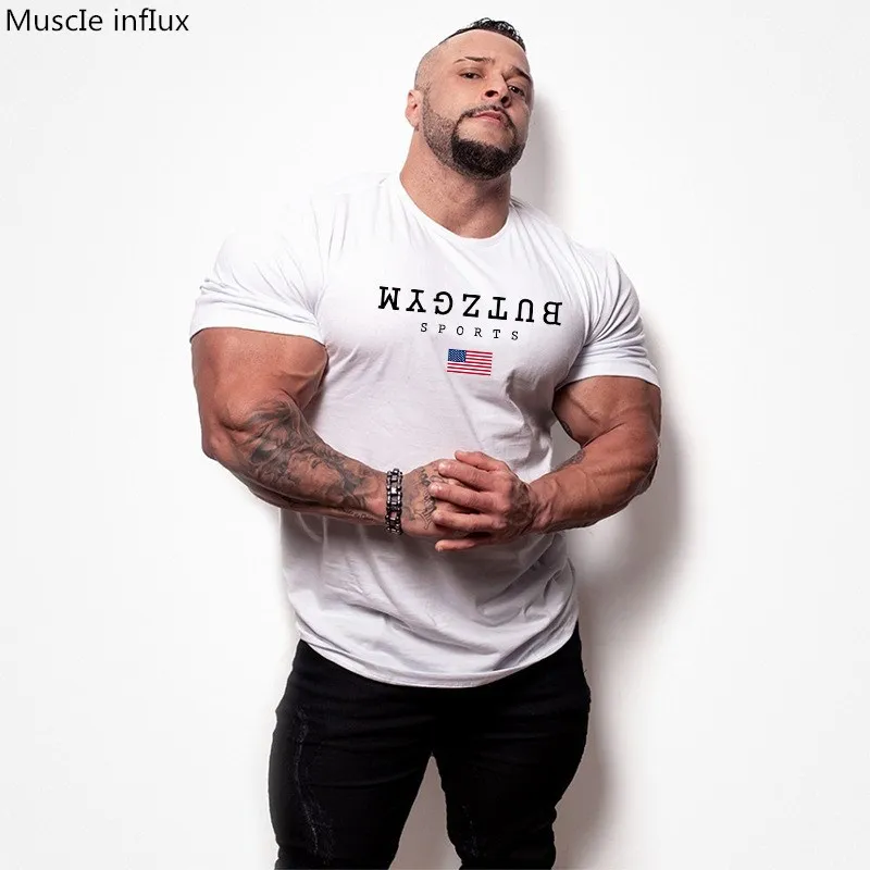 

Mens Summer Run Jogging Sports Cotton T-shirt Man Gym Fitness Bodybuilding t shirt Male Workout Training Tee Tops Brand Clothing
