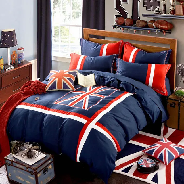 England M Word Navy Blue Red White Cross Bands 4 Pieces Bedding Set England M Word Navy Blue Red White Cross Bands 4 Pieces Bedding Set 100 Cotton