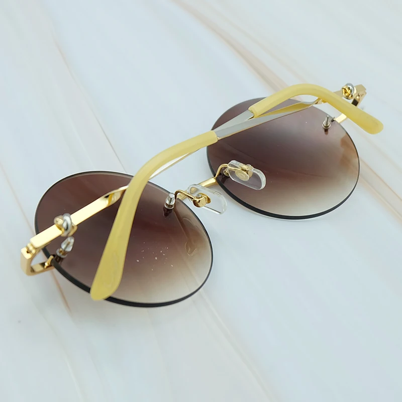 Reliable And Good Round Metal Sunglasses Men Luxury Brand Designer Wholesale Retro Classic Rimless  (1)