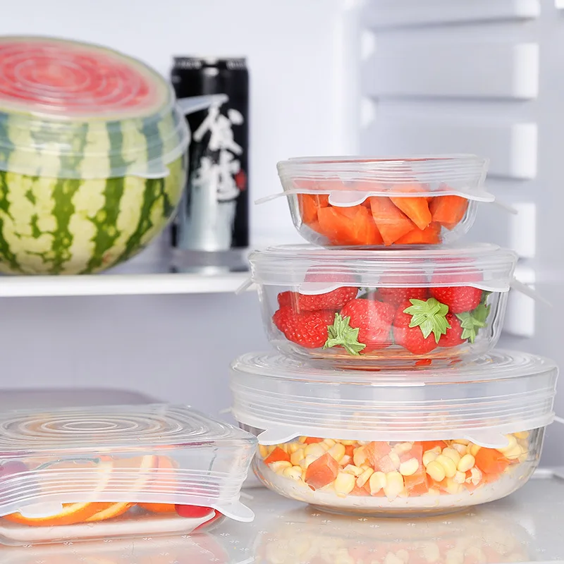 6-piece food grade silicone fresh-keeping cover transparent stretch fruit food wrap film home fresh-keeping bowl cover
