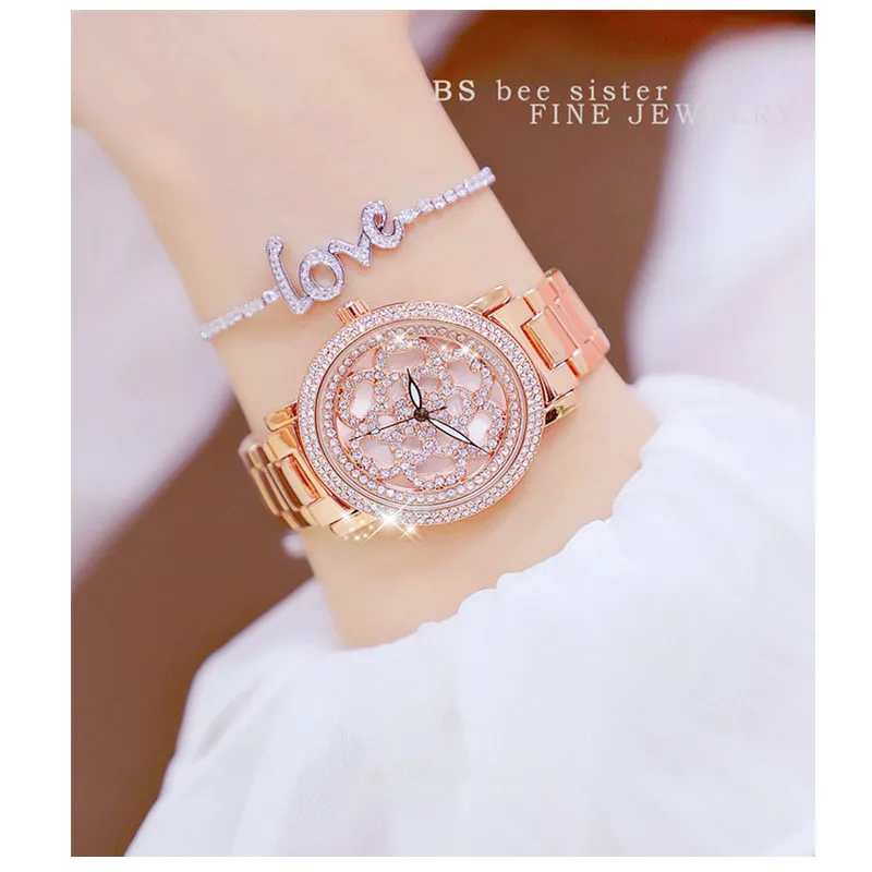 

Women's Imported Quartz Movement Watch Rose Gold Custom Alloy Chain Watch Hollow Flowers Without Digital Dial Ladies Watch