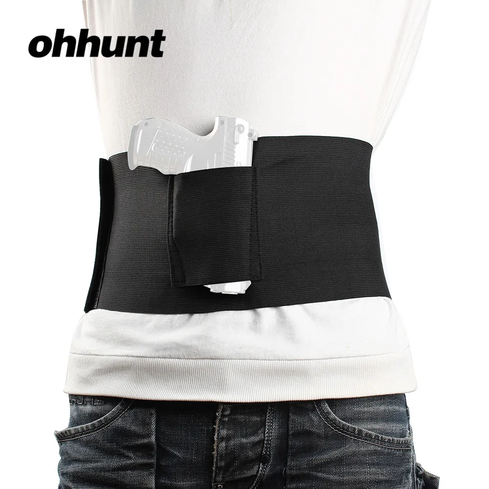 

ohhunt Adjustable Elastic Concealment Belly Band Abdominal Belt Waist Pistol Holster for Concealed Carry Dual Magazine Pouches