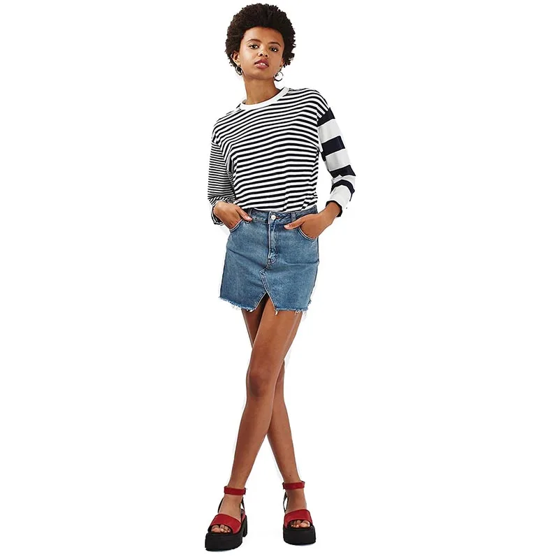 

jupe femme Spring Summer High-Waist skirts denim skirt Half-length Solid Color Denim Short Skirt