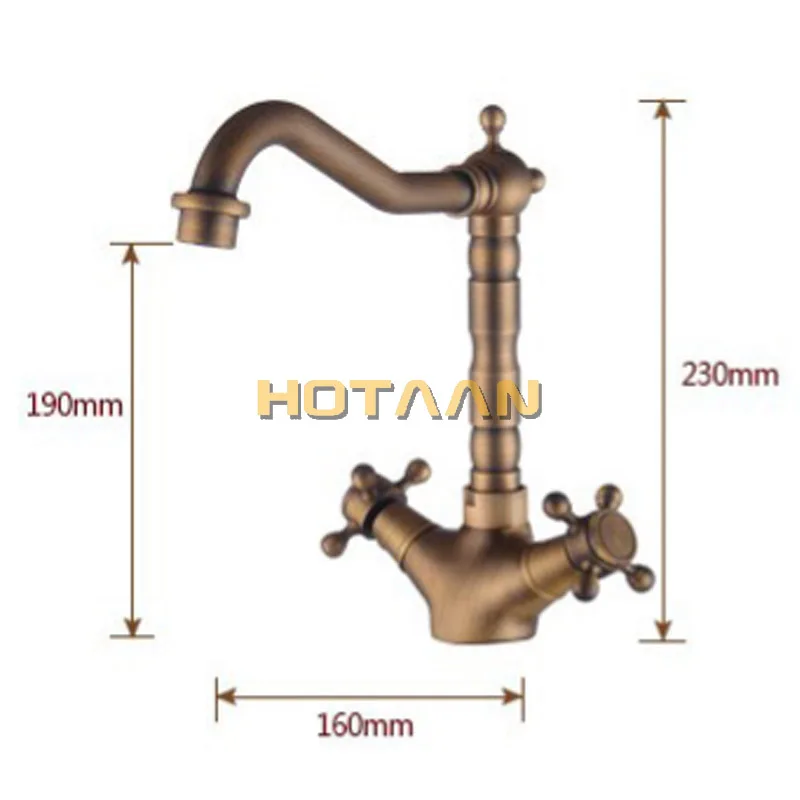  Basin Faucets Antique Brass Bathroom Sink Faucet 360 Degree Swivel Spout Double Cross Handle Bath k