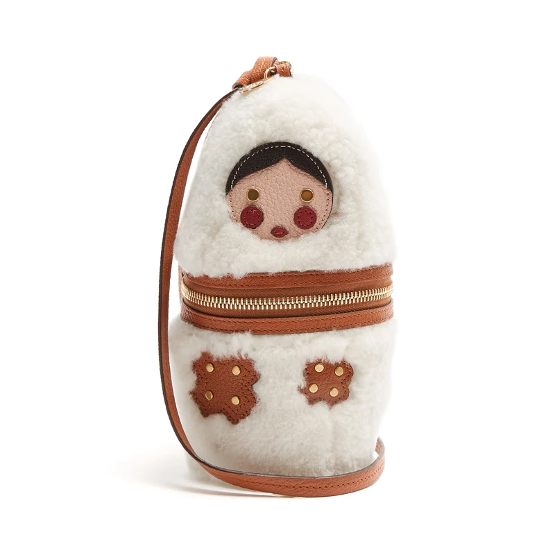 

Matryoshka Doll Shaped Cartoon Girls Purses Handbags Korean Girls Messenger Bags Plush Lambswool Crossbody Cross Body Bags Mini