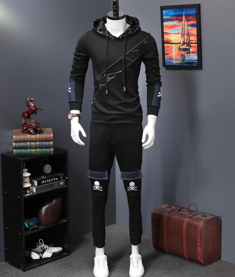 Мужской спортивный костюм, зимняя куртка с капюшоном из чистого хлопка, штаны, толстовка, комплект из 2 предметов, толстовки