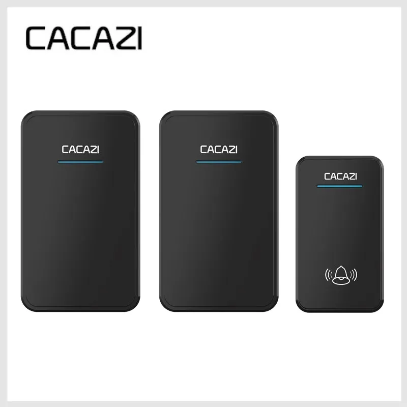 

CACAZI Wireless Doorbell Waterproof Battery button EU plug Receiver LED Light Home Cordless Bell 300M Remote 48 Chimes 6 volume