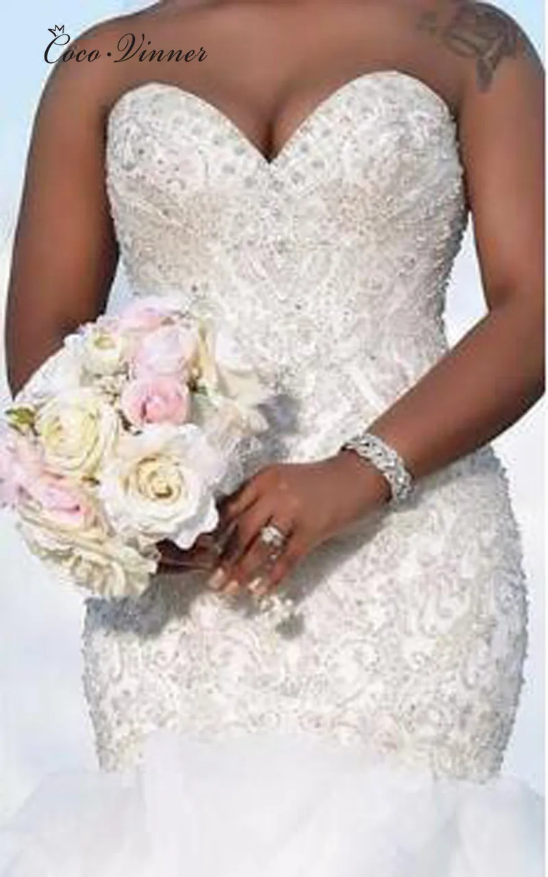 Красивое роскошное русалка бисером свадебные платья свадебное платье Африка новые с открытыми плечами Свадебные платья со стразами W0305
