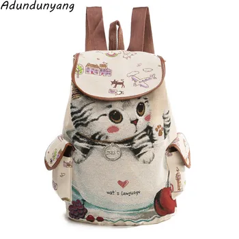 

2018 cartoon cat backpack Female women canvas backpack preppy style school Lady girl student school laptop bag mochila bolsas