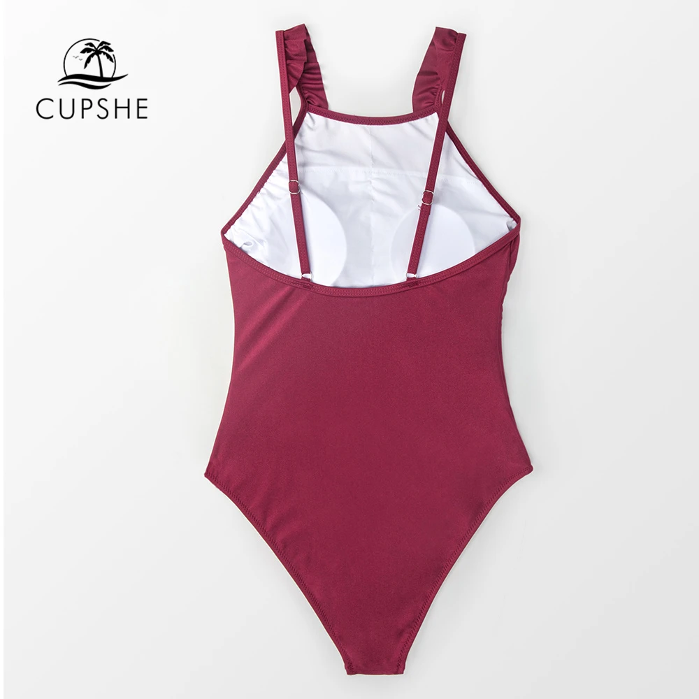 CUPSHE цельный слитный купальник с рюшами однотонный женский сексуальный Монокини