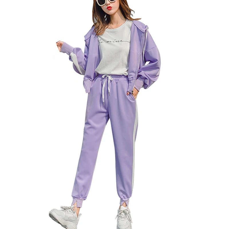 

Autumn tracksuits stripes two piece set hoodies casual sports suit women