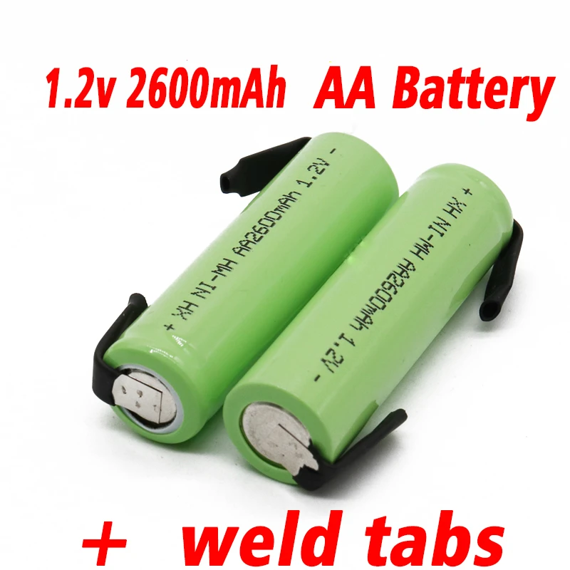 

Ni-Mh 1.2V AA rechargeable battery 2600mah nimh cell Green shell with welding tabs for Philips electric shaver razor toothbrush