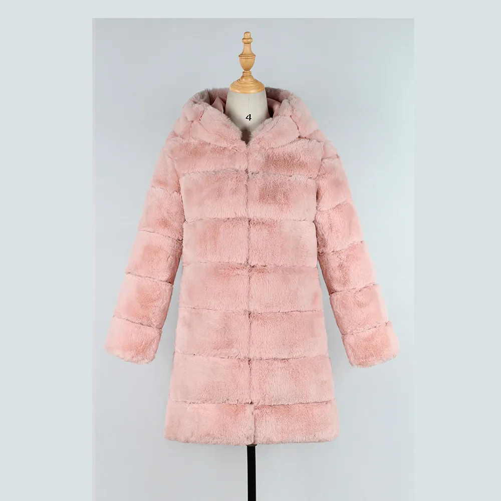 Женское модное роскошное пальто из искусственного меха с капюшоном, осенне-зимнее теплое пальто, Женское пальто с капюшоном из искусственного меха, верхняя одежда с карманами, новинка, хит